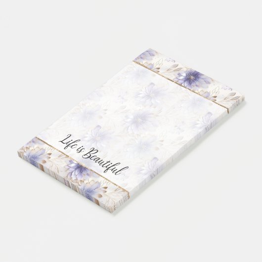 Post-it® Jolie perle d'or violet Fleurs blanches (Incliné)