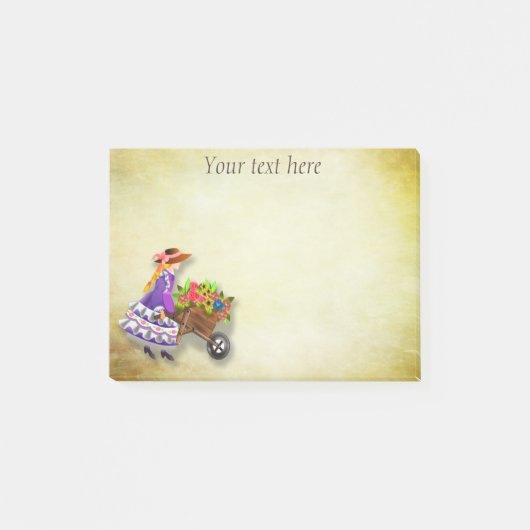 Post-it® Jolie petite fille aux fleurs et brouette Note Pos (Devant)