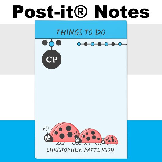 Post-it® Jolies coccinelles choses à faire nom enfants bleu