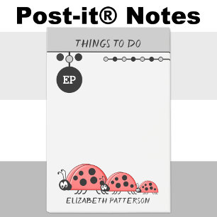 Post-it® Jolies coccinelles choses à faire nom enfants gris