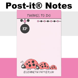 Post-it® Jolies coccinelles choses à faire nom enfants rose