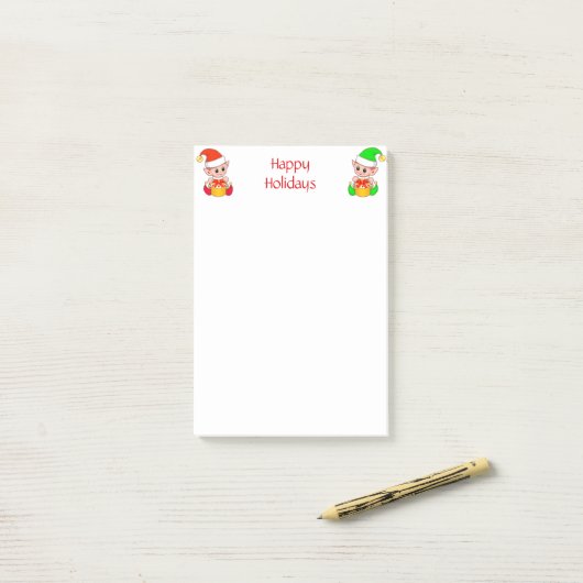 Post-it® Jolies elfes de Noël en blanc (Sur un bureau)