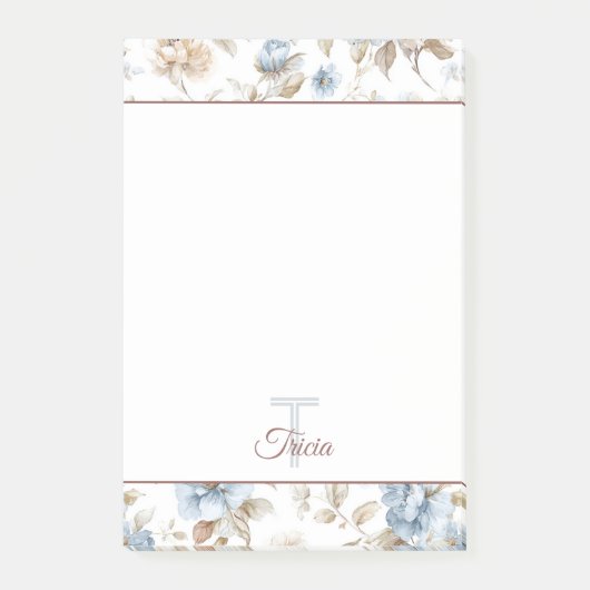 Post-it® Jolies Fleurs Bleues Crème Beige Marron (Devant)