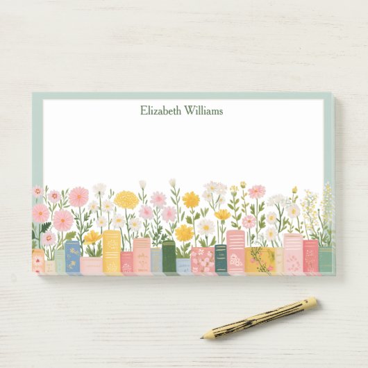 Post-it® Jolies fleurs et livres (Sur un bureau)