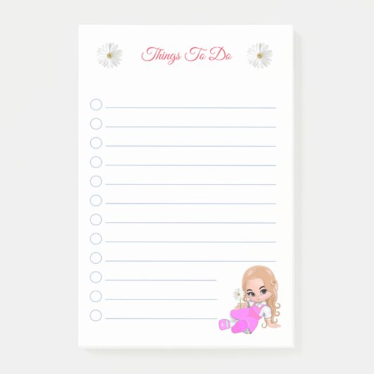 Post-it® Jolies notes de choses à faire avec fée et fleurs  (Devant)