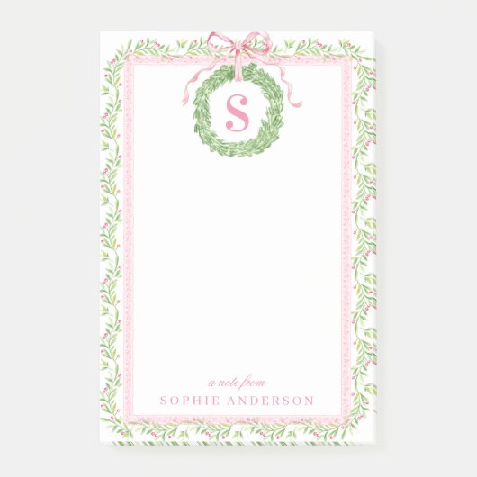 Post-it® Jolies notes de monogramme de couronne de Noël (Devant)