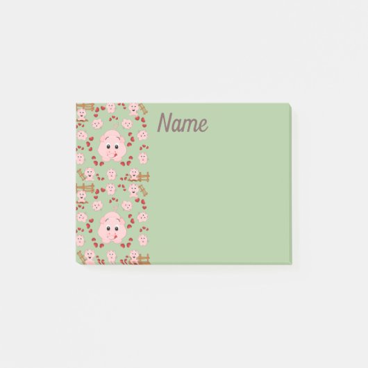 Post-it® Jolis Petits Cochons et Motif de Cœurs Imprimés (Devant)