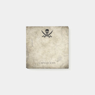 Post-it® Jolly roger et nom sur la carte Vintage