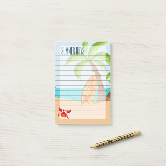 Post-it® Jours D'Été, Sable Et Surf (Sur un bureau)