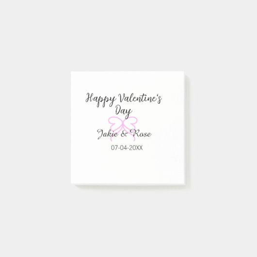 Post-it® Joyeuse Saint-Valentin cœur rose ruban nom date st (Devant)
