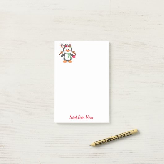 Post-it® Joyeuse Saint Valentin Pingouin Note Post-it (Sur un bureau)