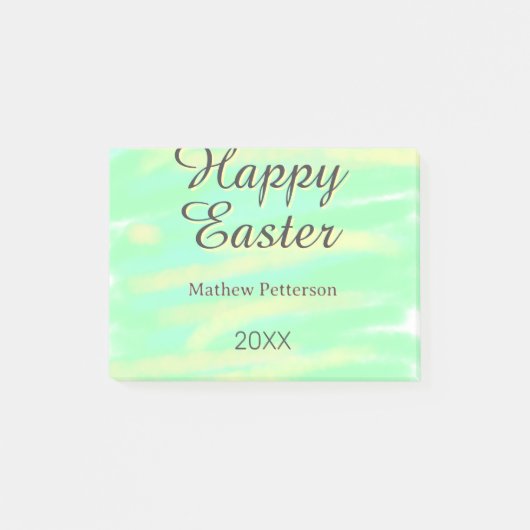 Post-it® Joyeuses Pâques vert jaune pastel gris nom année  (Devant)