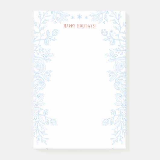Post-it® Joyeuses vacances Moderne Bleu Holly Floral Outlin (Devant)