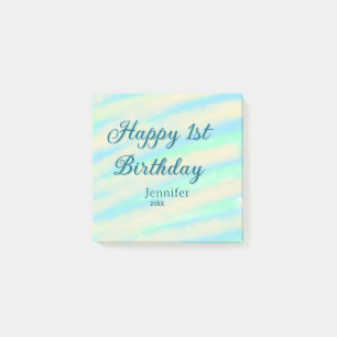 Post-it® Joyeux 1er anniversaire enfants bébé bleu vert pas