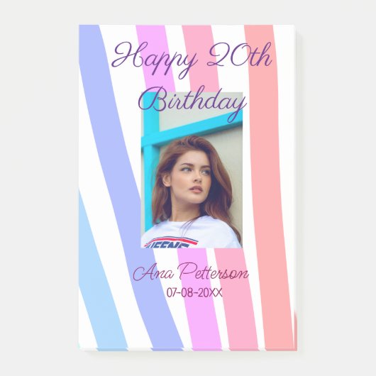 Post-it® Joyeux 20e Anniversaire arc-en-ciel rustique boho (Devant)