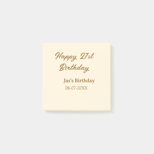 Post-it® Joyeux 21e anniversaire marron pastel jaune nom da (Devant)