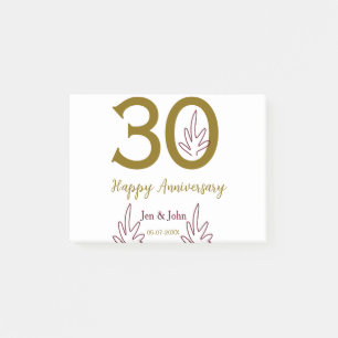 Post-it® Joyeux 30e anniversaire nom date feuille rouge dor