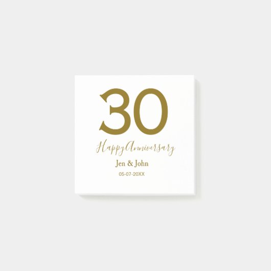 Post-it® Joyeux 30e anniversaire nom date golden bold lette (Devant)