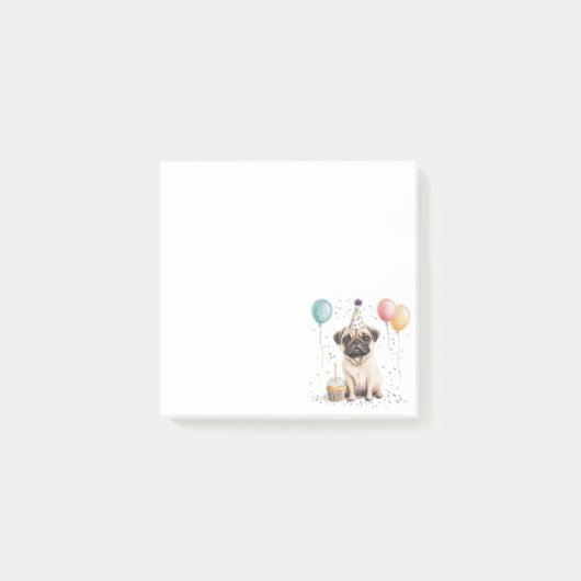 Post-it® Joyeux Anniversaire Chien Pug (Devant)
