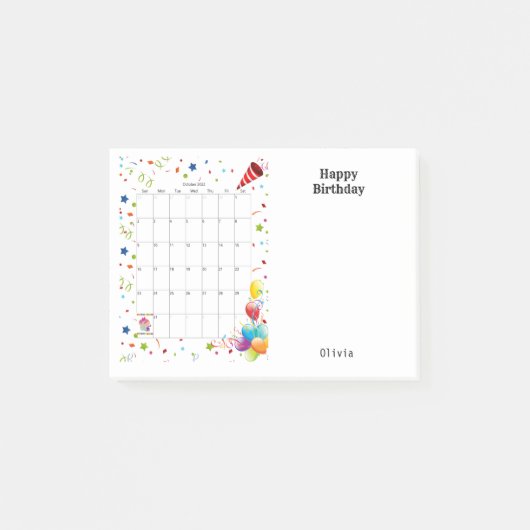 Post-it® Joyeux anniversaire Octobre 2022 Post-it Notes (Devant)