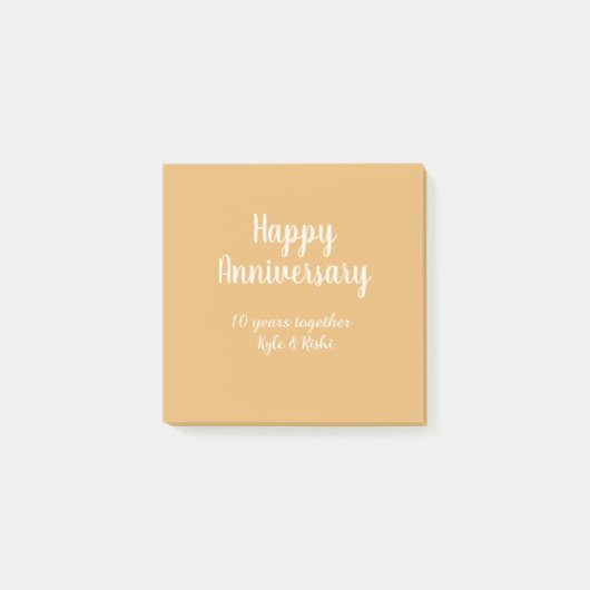 Post-it® Joyeux anniversaire or blanc 10 ans nom date (Devant)