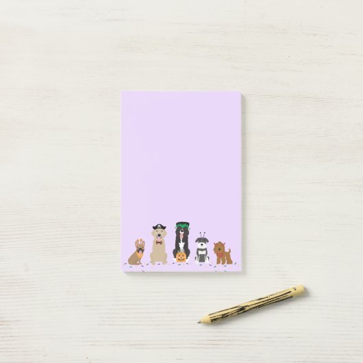 Post-it® Joyeux Chiens d'Halloween violet (Sur un bureau)