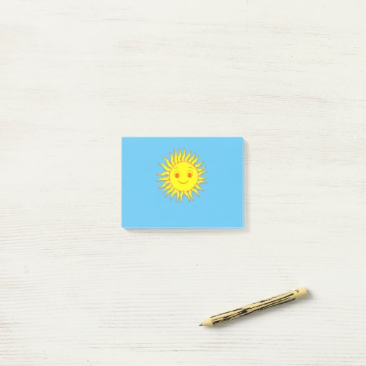 Post-it® Joyeux dessin de face de soleil (Sur un bureau)