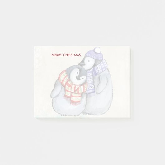 Post-it® Joyeux manchots de Noël en Écharpes d'hiver (Devant)