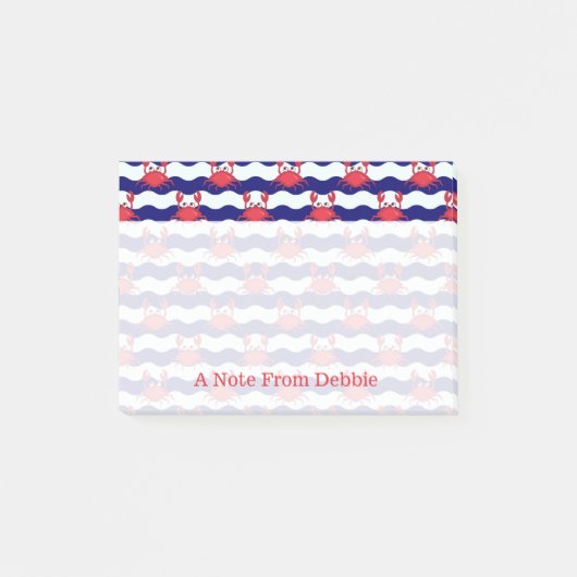 Post-it® Joyeux Motif de crabes| Ajouter votre nom (Devant)
