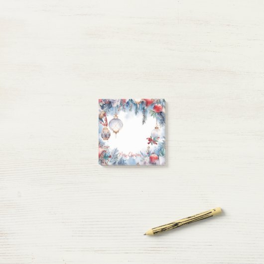 Post-it® Joyeux Noël aquarelle frontière décorative (Sur un bureau)