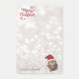 Post-it® Joyeux Noël, Bokeh scintillant, Chat avec chapeau
