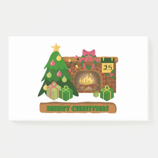 Post-it® Joyeux Noël près de la cheminée bonfire xmas arbre (Devant)