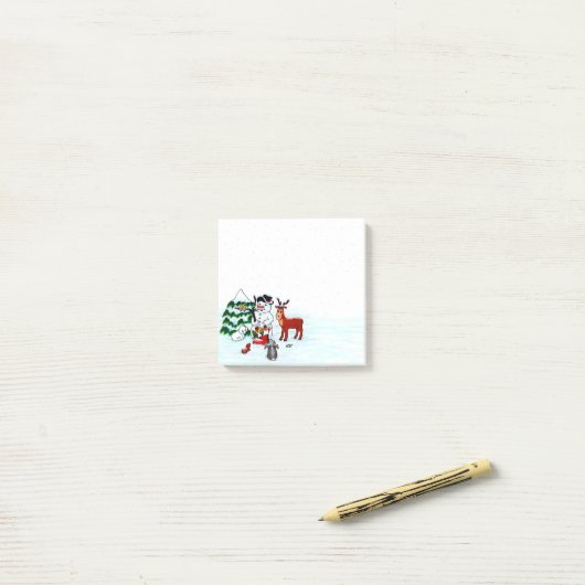 Post-it® Joyeux Noël ! Snowman avec amis (Sur un bureau)