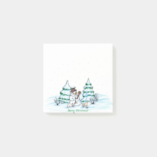 Post-it® Joyeux Noël ! Snowman avec chat et chiot (Devant)