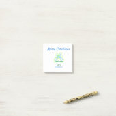 Post-it® Joyeux noël vert bleu arc ajouter nom de famille t (Sur un bureau)