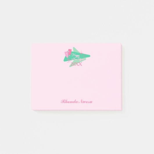 Post-it® Joyeux Nouvel An rose et vert tendance (Devant)