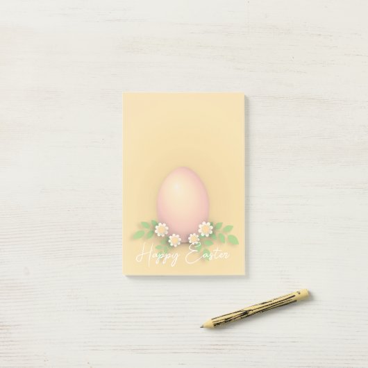 Post-it® Joyeux Oeuf de Pâques & Fleurs jaune rose pastel (Sur un bureau)