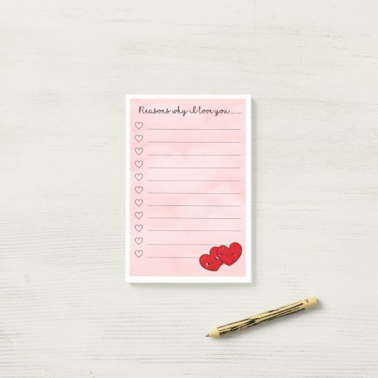 Post-it® Kawaii raisons je t'aime message mignon (Sur un bureau)