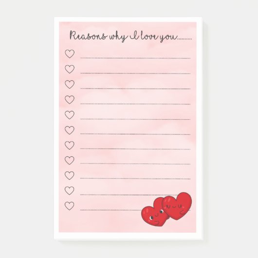 Post-it® Kawaii raisons je t'aime message mignon (Devant)