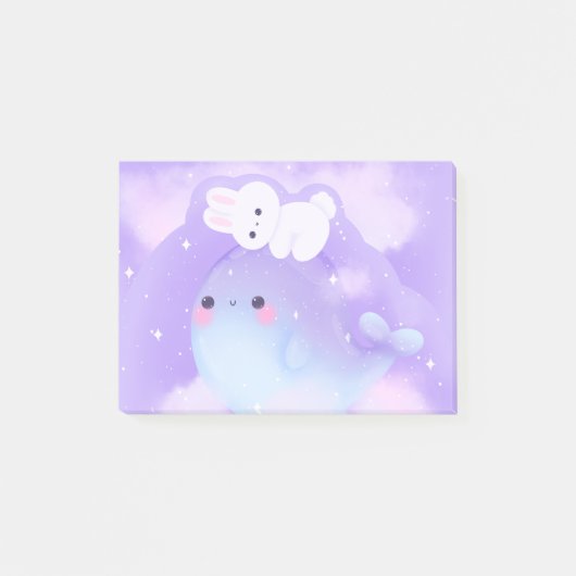 Post-it® Kawaii Rorqual spatial et lapin notes collantes (Devant)