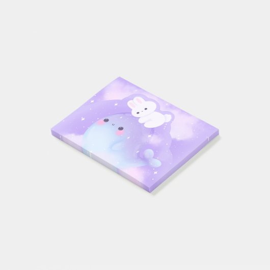 Post-it® Kawaii Rorqual spatial et lapin notes collantes (Incliné)