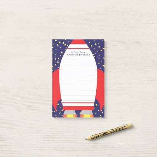 Post-it® Kids Outer Space Rocket Ship Cuve (Sur un bureau)