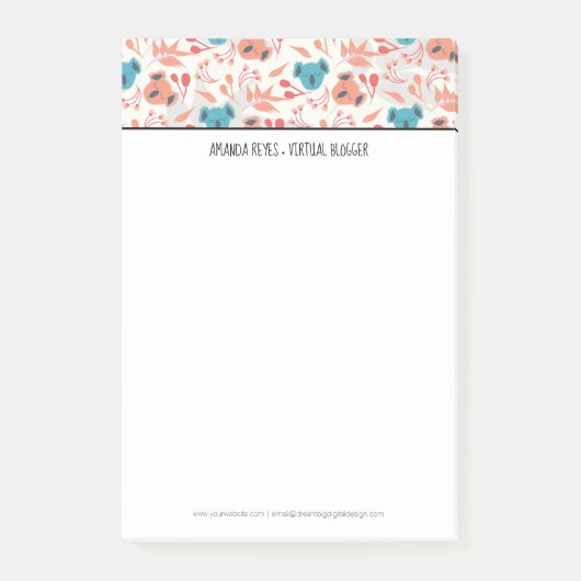 Post-it® Koala mignon moderne et fleurs écloses (Devant)