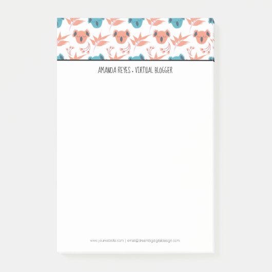 Post-it® Koala Mignon Moderne et Fleurs en Fleur (Devant)