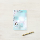 Post-it® Kokeshi Doll Cherry Blossom rose Turquoise Nom (Sur un bureau)