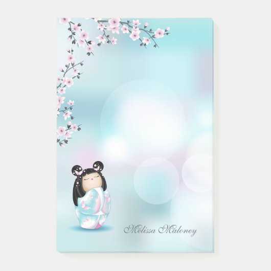 Post-it® Kokeshi Doll Cherry Blossom rose Turquoise Nom (Devant)