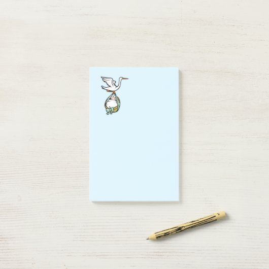 Post-it® La cigogne porte un bébé garçon (Sur un bureau)