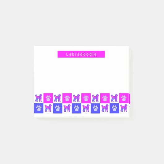 Post-it® Labradoodé Chien & Paw Hot Pink & Blue (Devant)
