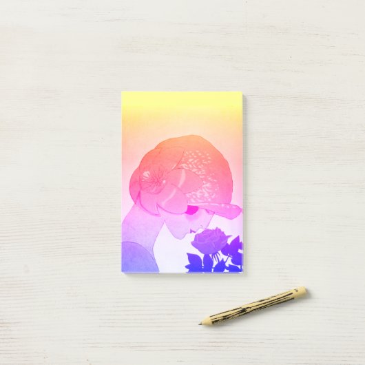 Post-it® LADY AVEC ROSE Rose Bleu Jaune Beauté Mode (Sur un bureau)