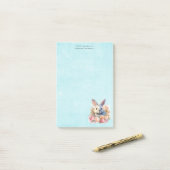 Post-it® Lapin avec une guirlande de roses Mignon (Sur un bureau)